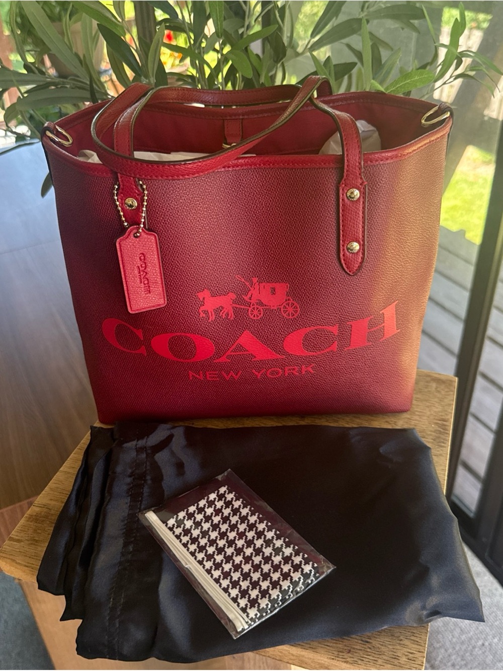 Coach Red Leather Logo Tote with Matching Hang Tag. Dust bag/Scarf Included.